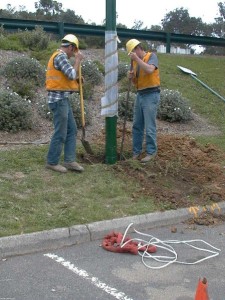 Pole getting put in place